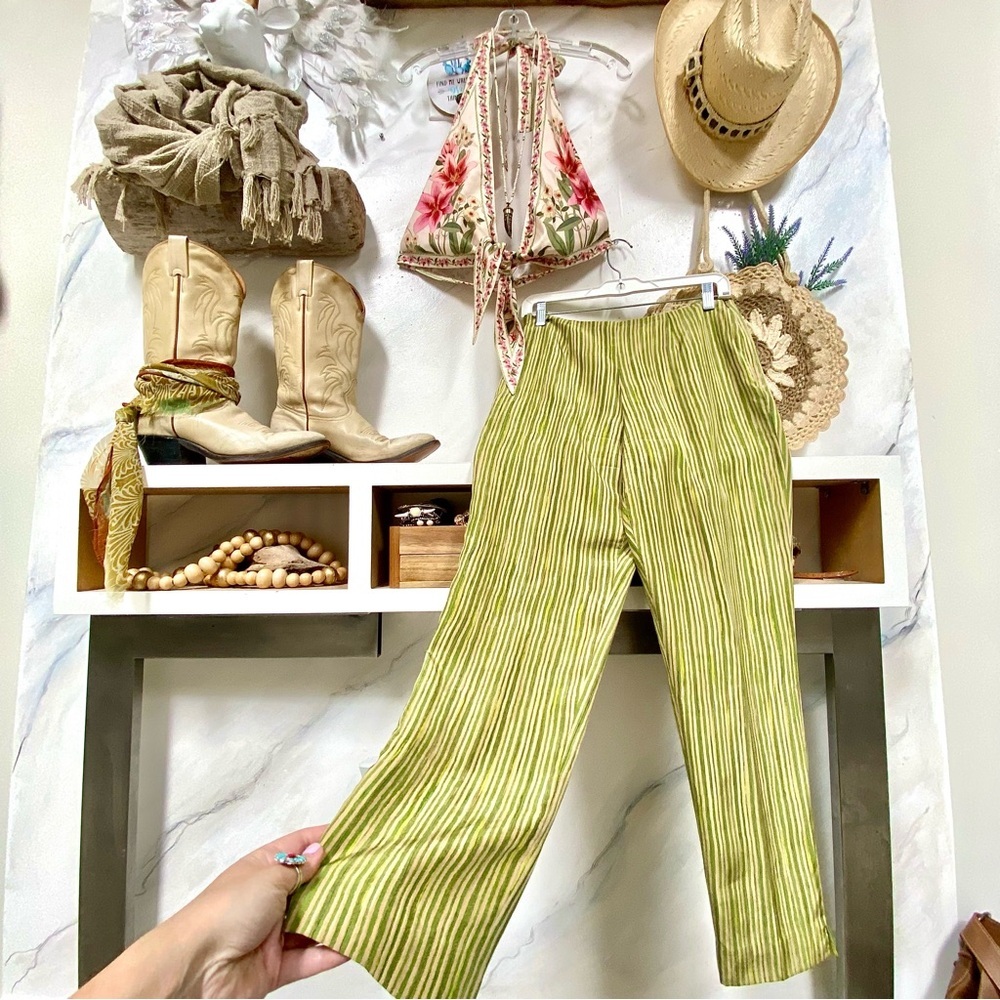 Beautiful Silk stripe boho pants resort vacay shabby chic coastal vibe